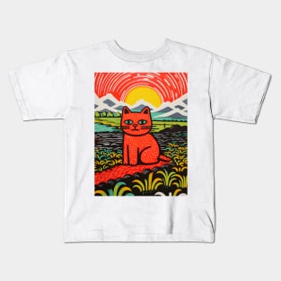 Riso-graphic Cat's Joyful Field Kids T-Shirt